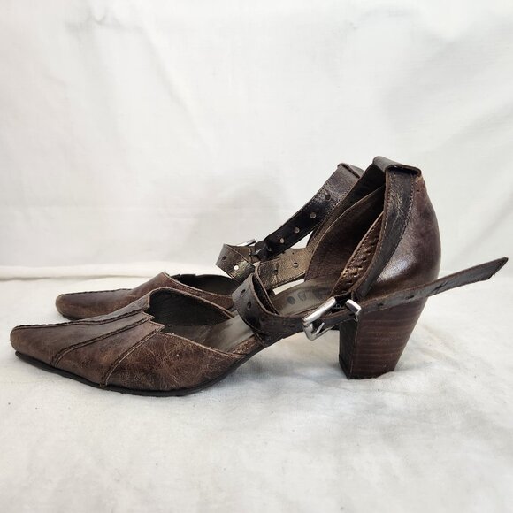 Fidji Womens Metallic Brown Leather Point Toe Heels Cross Straps Size 37.5 - Picture 2 of 10